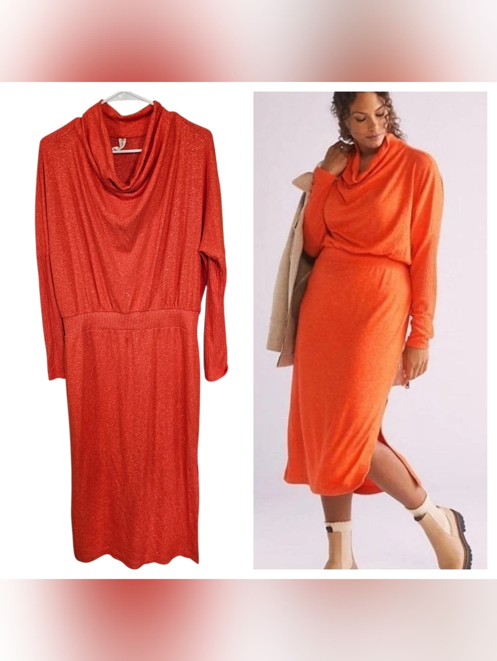 Daily Practice Draped Cow Neck Vibrant Orange Sweater Maxi Dress